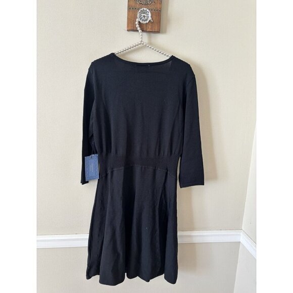 NWT Simply Vera Vera Wang Petite Size XL Black Knit Dress Fit Flare - Picture 3 of 5